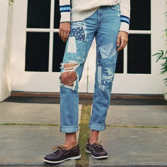 American Eagle Outfitters Denim - American Eagle patchwork mom straight jeans denim size 0 regular